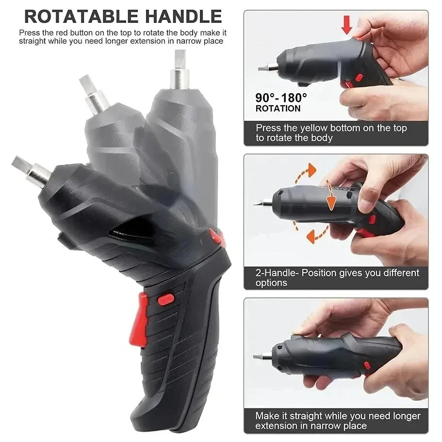 Tournevis électrique sans fil 47 en 1, ensemble 90 °   Lampe LED portable rechargeable et rotative pour la maison, le bureau et les réparations DIY