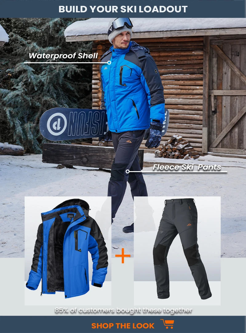 TACVASEN vestes de Ski d'hiver pour hommes manteaux polaires imperméables veste de Snowboard thermique isolée Parka imperméable avec capuche Parka homme