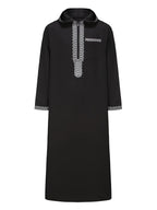 Nouvelle robe longue pour hommes musulmans, vêtement ethnique islamique à capuche, robe longue décontractée élégante et simple pour hommes avec broderie rétro du Moyen-Orient