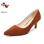 Femmes daim chaussures simples 5CM mode bout pointu sans lacet talons hauts printemps automne bouche peu profonde pompes à talons aiguilles grande taille 45 46