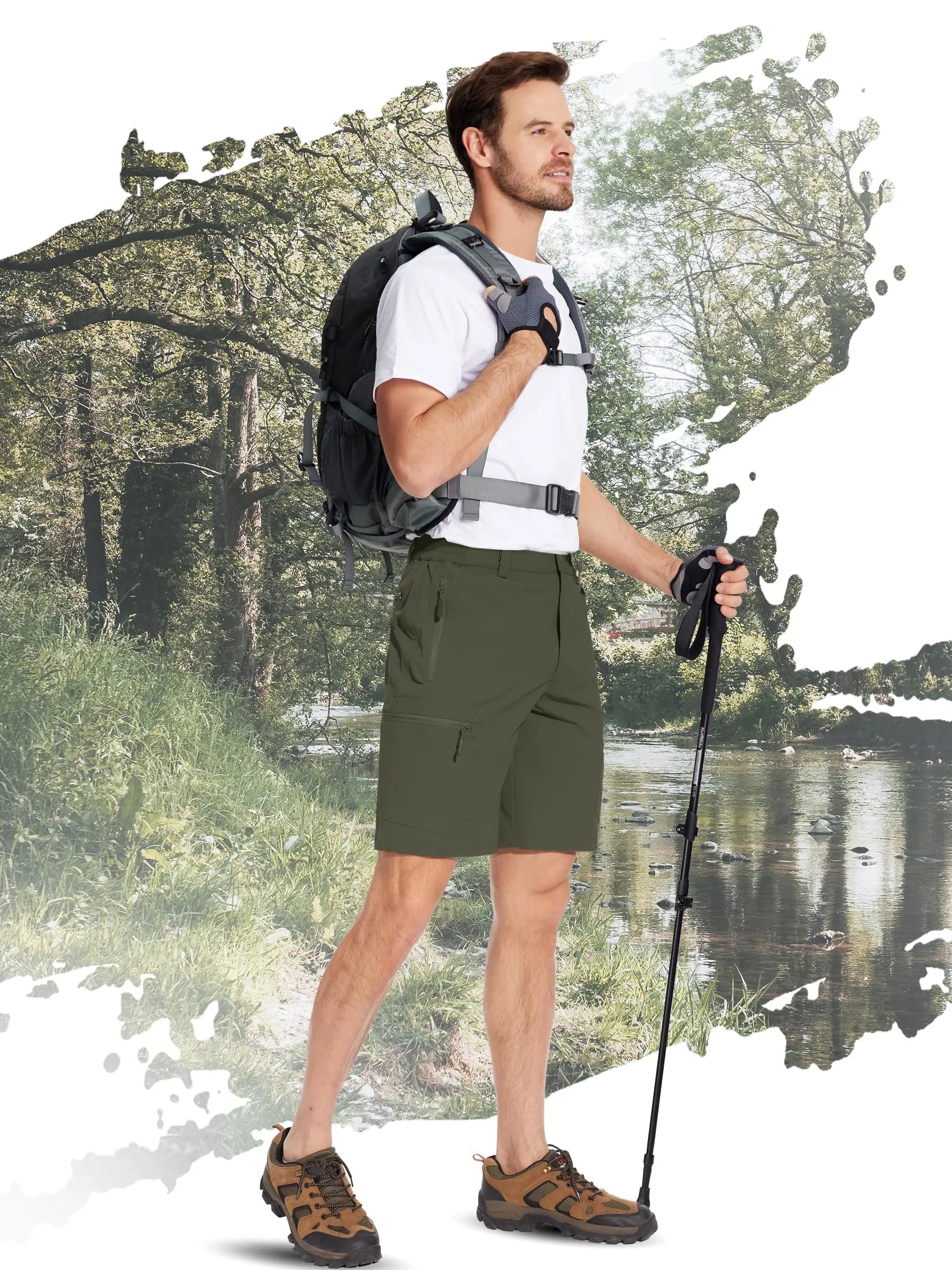 TACVASEN Short cargo d'été à 5 poches zippées, séchage rapide, pour homme, short de pêche, extensible, pour la randonnée en plein air, short de travail en nylon, léger
