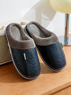 Grande taille hiver décontracté chaussons pour hommes intérieur imperméable en cuir PU maison chaussures fourrure plat chaud mode chambre Houseshoes