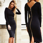 Printemps nouvelle grande taille robe moulante couleur unie col rond manches longues dos fermeture éclair robe serrée femme mode vêtements D1240