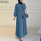 Robe musulmane du Ramadan Abaya ZANZEA, Kaftan décontracté pour femmes, robe longue plissée à manches longues, Hijab, Robe Femme, Vêtements islamiques, Eid Mubarek