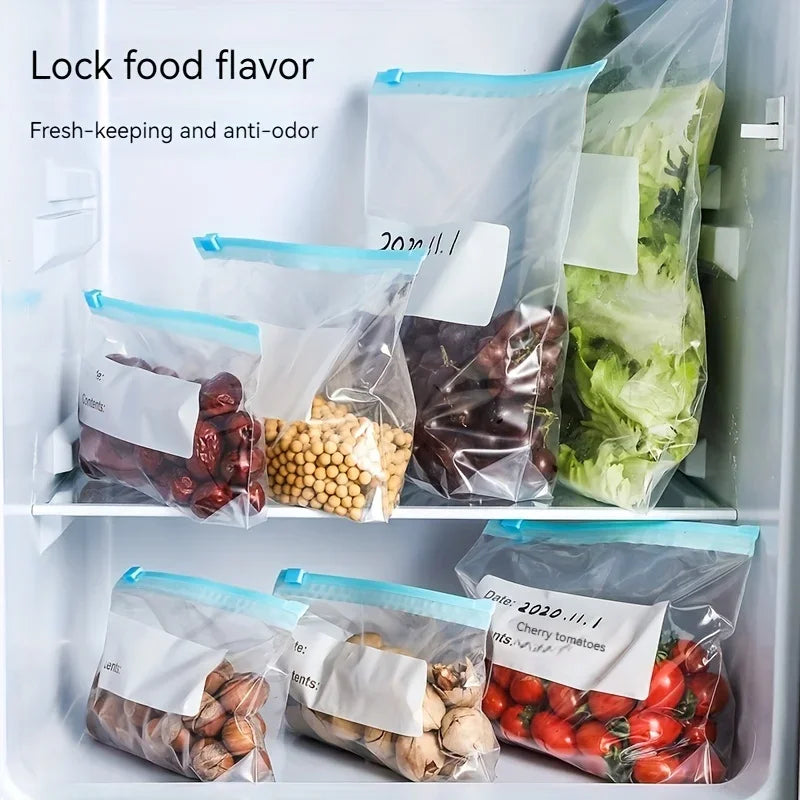 Sac de congélation en plastique réutilisable à fermeture éclair, sac à fermeture éclair debout, sac de congélation à fermeture éclair pour fruits et légumes, stockage des aliments dans la cuisine, 45 pièces