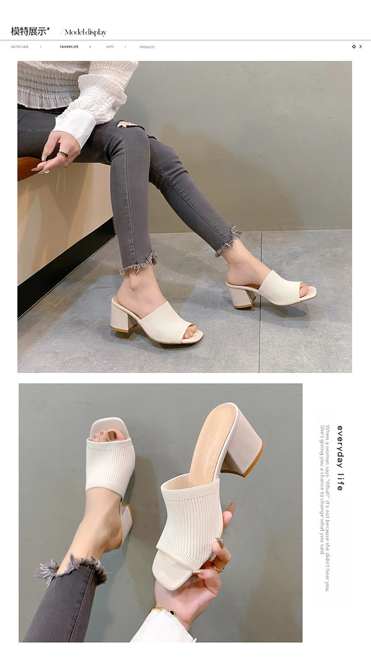 Sandales de Luxe Décontractées et Souples à Talons Hauts pour Femme, Mules Noires, Pantoufles d'Été, Chaussures d'Extérieur, Parka Ouverte, Taille 42