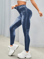 Femmes dos en V Jean Leggings pantalons de Yoga de gymnastique décontracté élastique exercice d'entraînement Fitness course collants de Fitness