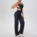 Ensemble de sport et Yoga pour femmes, 2 pièces, couleur unie, Slim, décontracté, gilet en forme de I avec coussinet de poitrine, séchage rapide, taille haute, pleine longueur
