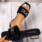 Sandales décontractées pour femmes printemps et été, sandales unisexes à la mode avec boucle en métal bohème, chaussures de plage, sandales polyvalentes à talons chaton, vacances, fêtes, vêtements de travail quotidi