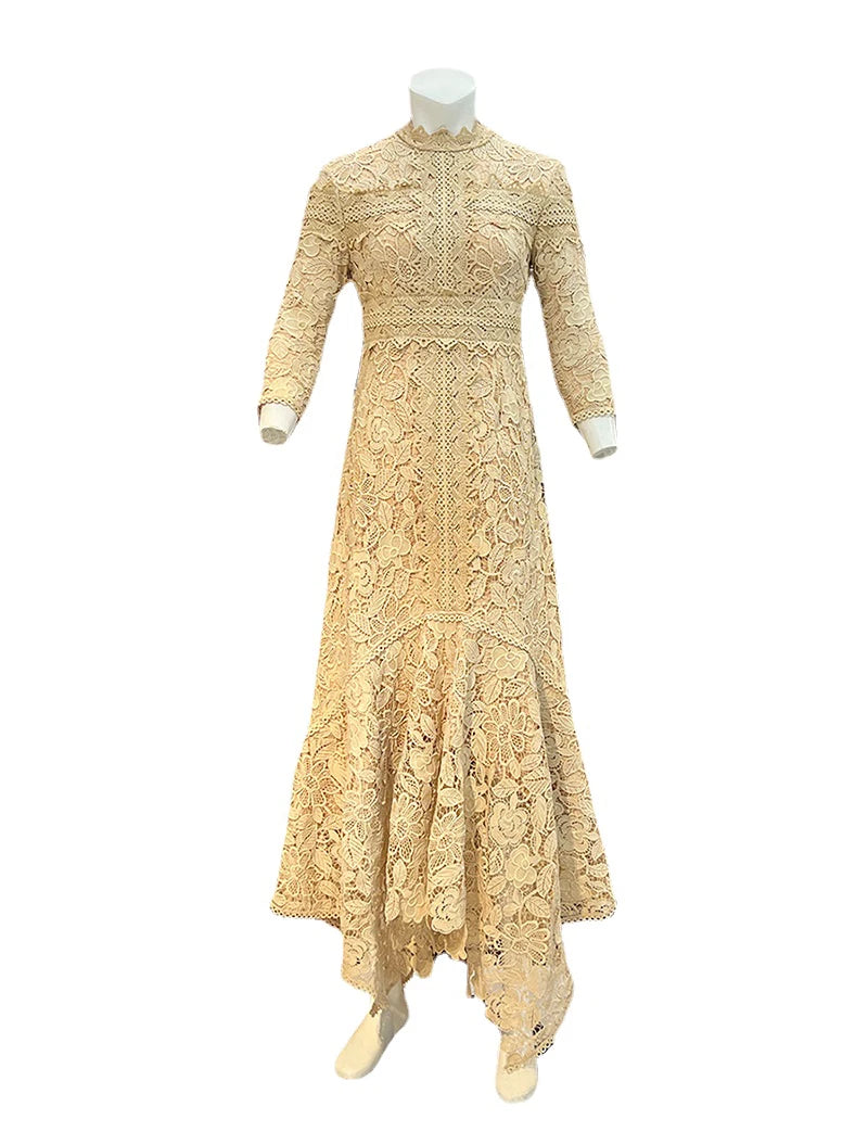 Robe en dentelle bleue mature légère, robe irrégulière, coupe haute et basse, longue, à la mode