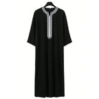 Nouvelle robe islamique musulmane pour hommes, thobe à manches longues, broderie classique, robe de style ethnique arabe, robe décontractée formelle pour hommes, robe de prière