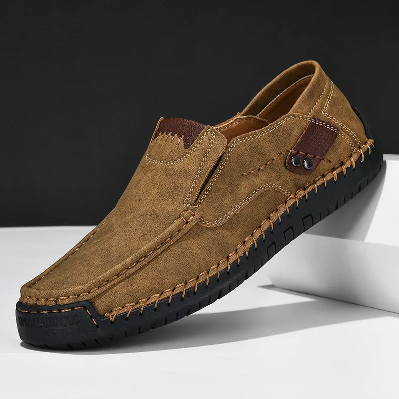 Mocassins en daim bleu pour hommes, chaussures de conduite plates respirantes, mocassins souples à enfiler, chaussures décontractées en cuir faites à la main, printemps et été