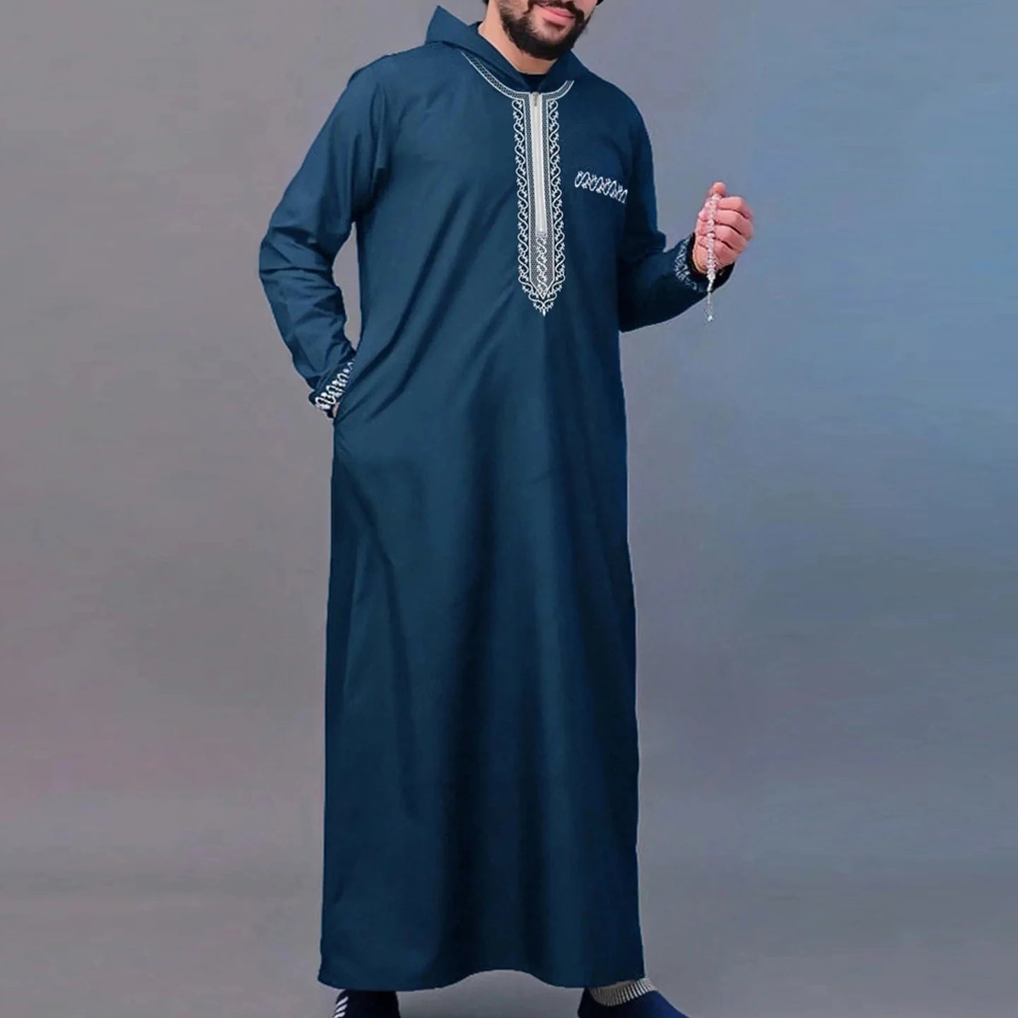 Nouvelle robe islamique musulmane pour hommes, thobe à manches longues, broderie classique, robe de style ethnique arabe, robe décontractée formelle pour hommes, robe de prière