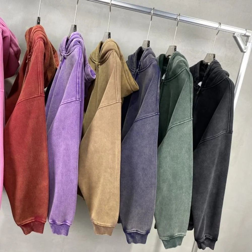 MAQVOB Vêtements de luxe de haute qualité, streetwear, vente en gros, tailles Euro et US, sweat à capuche entièrement zippé, lavé, teinture batik, printemps-automne