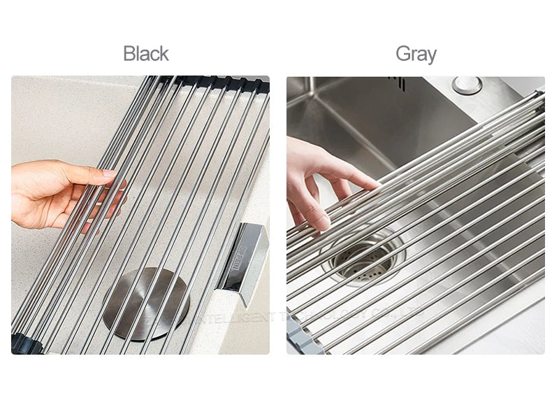 Égouttoir à vaisselle enroulable pour évier, égouttoir à vaisselle en acier inoxydable 304, organisateur de rangement pour assiettes, accessoires de cuisine
