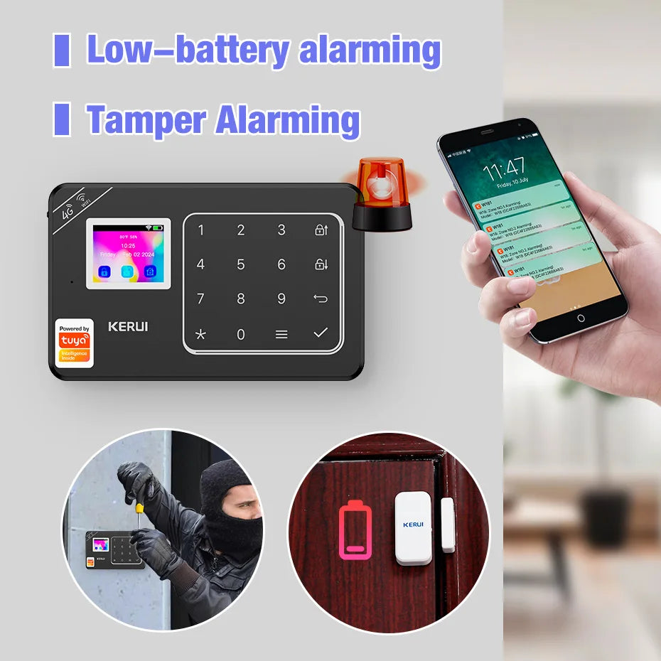 KERUI bricolage votre maison ensemble d'alarme 4G/WiFi système d'alarme pour la Protection de la sécurité à domicile détecteur de mouvement capteur de porte Tuya application intelligente