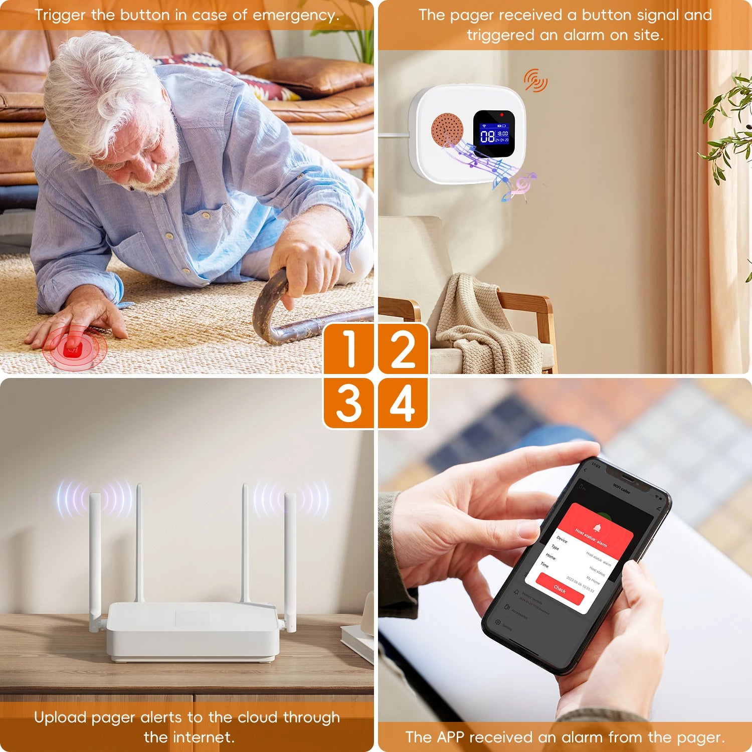 Tuya SOS WiFi sans fil soignant téléavertisseur système de bouton d'appel bouton d'alerte d'urgence pour personnes âgées Patient handicapé personnes âgées intérieur