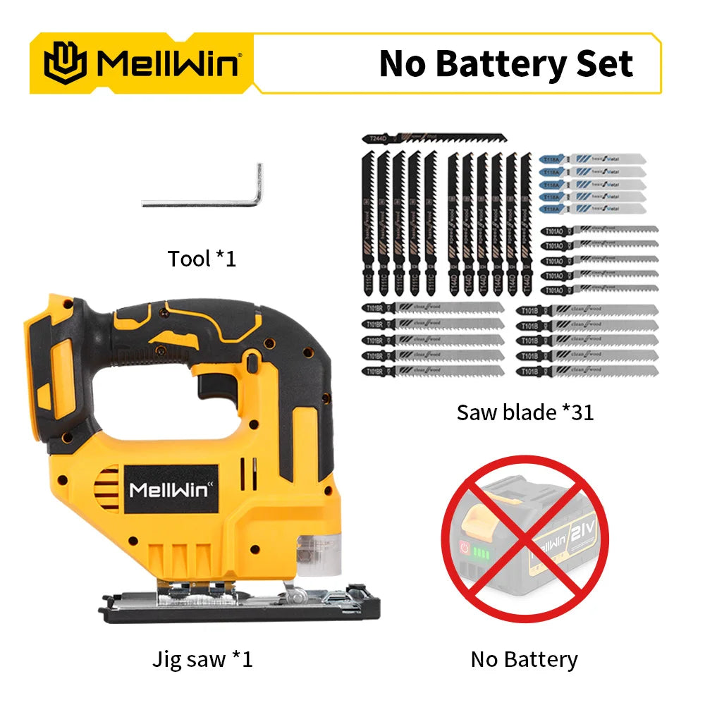 MELLWIN 3500 tr/min scie sauteuse électrique sans fil 31 lames scie courbe sans fil outil de travail du bois multifonction pour Makita broche de batterie 18V