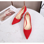 Femmes daim chaussures simples 5CM mode bout pointu sans lacet talons hauts printemps automne bouche peu profonde pompes à talons aiguilles grande taille 45 46