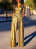 Uoozee – combinaison Sexy à col en v profond, taille haute, jambes larges, manches longues, couleur unie, tenues de fête amples, nouvelle collection 2026