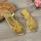 Sandales Creuses Tissées pour Femme, Chaussures de Plage Décontractées, à réinitialisation, pour la Marche, Nouvelle Mode, Été, 2026