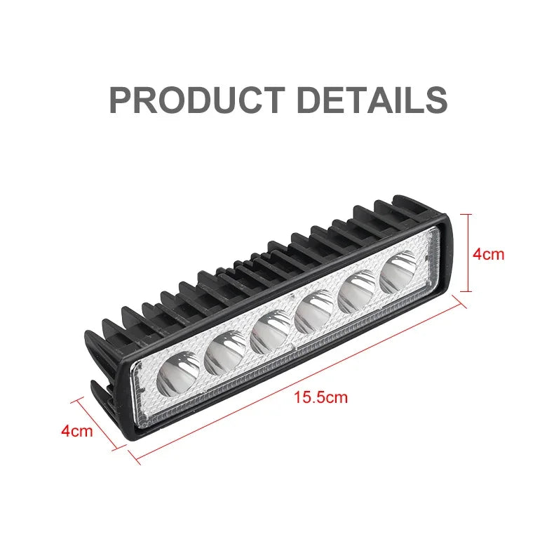 Phare de travail universel pour voiture, budgétaire haute luminosité, automobile tout-terrain, conduite de camion, feux de sauna antibrouillard, lampe de conduite DRL, 18W, 6 LED, 12V