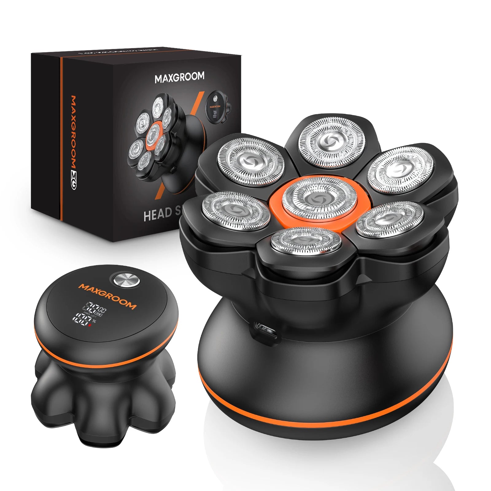 MAXGROOM 7D tête rasoirs pour hommes chauve humide/sec rasoir électrique tondeuse à cheveux USB LED Rechargeable affichage tondeuse à barbe étanche
