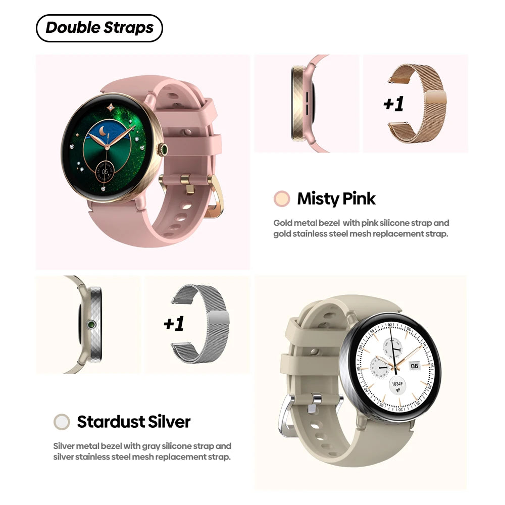 Nouveau 2026 Zeblaze LILY 2 appel vocal femme Smartwatch Double sangle 1.2 "HD AMOLED affichage surveillance de la santé sport montre intelligente