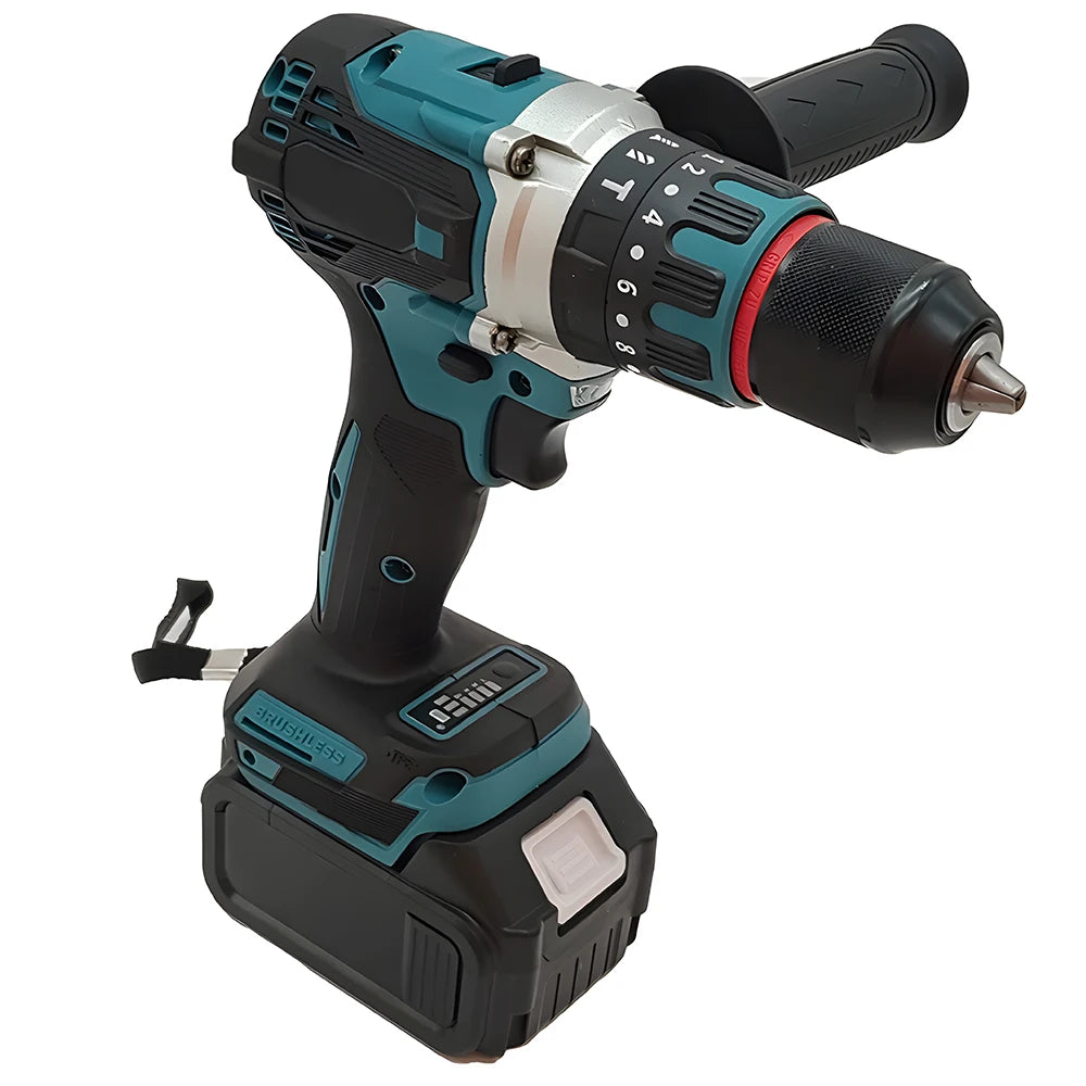 Podofo 480N.M perceuse à percussion électrique tournevis électrique sans brosse 13mm 18V outils électriques avec 2 batteries outil de forage à percussion rotatif
