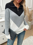 Pull demi-breasted à fermeture éclair sur les épaules bloquées de couleur