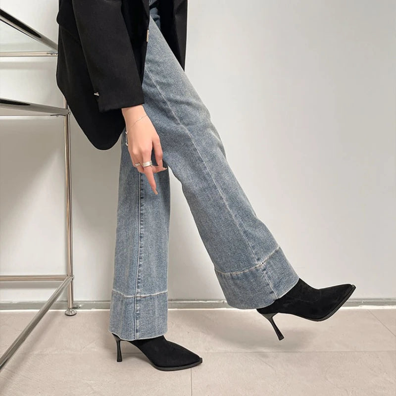 Bottines à talons hauts et bout pointu pour femme, chaussures de soirée de danse élégantes, à la mode, courtes et fines, extensibles, automne et hiver