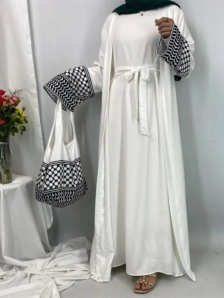 Dubaï élégant caftan Robe modeste Abayas musulman ouvert Abaya et sac femmes Islam Caftan Marocain Robe Arabe Femme Musulmane