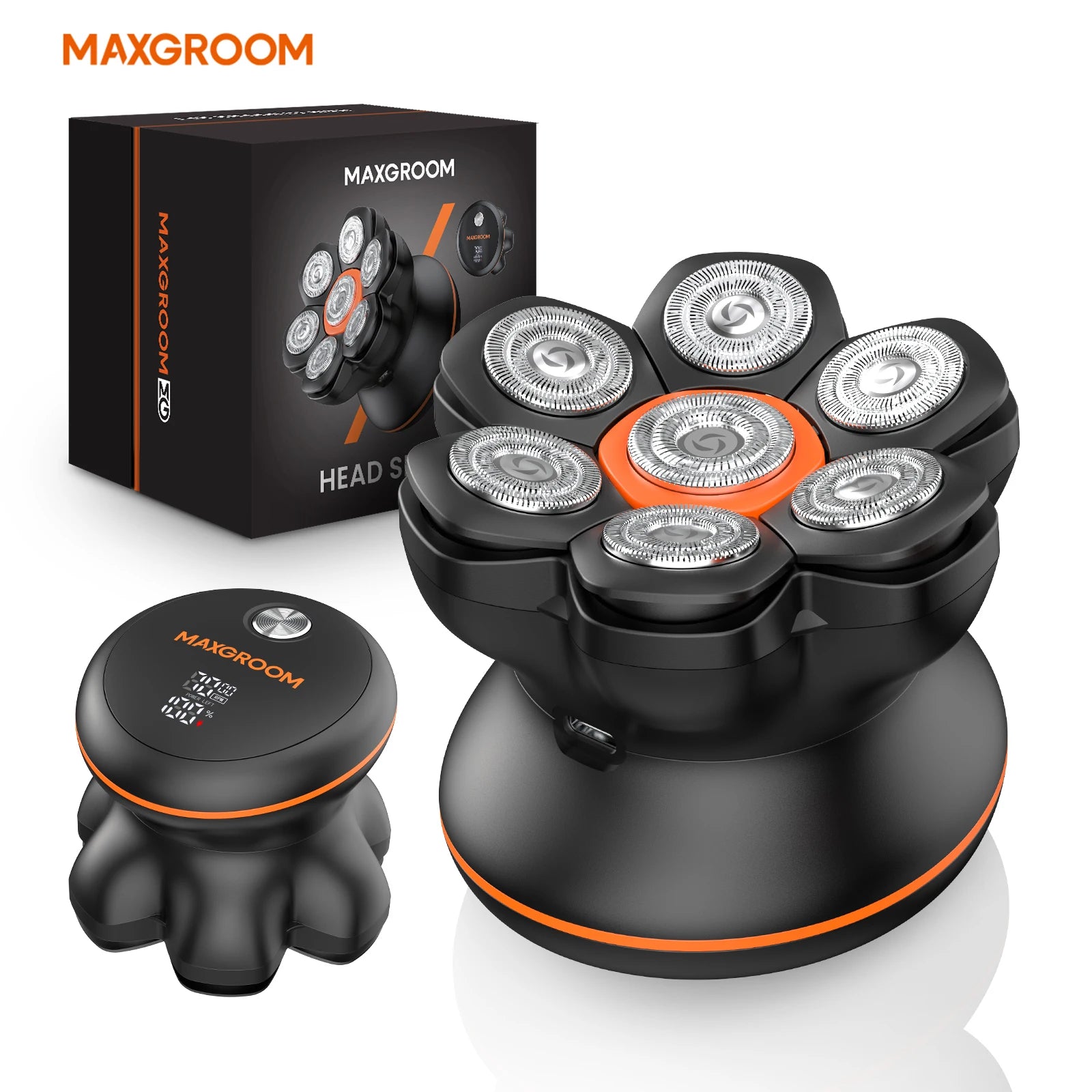 MAXGROOM 7D tête rasoirs pour hommes chauve humide/sec rasoir électrique tondeuse à cheveux USB LED Rechargeable affichage tondeuse à barbe étanche