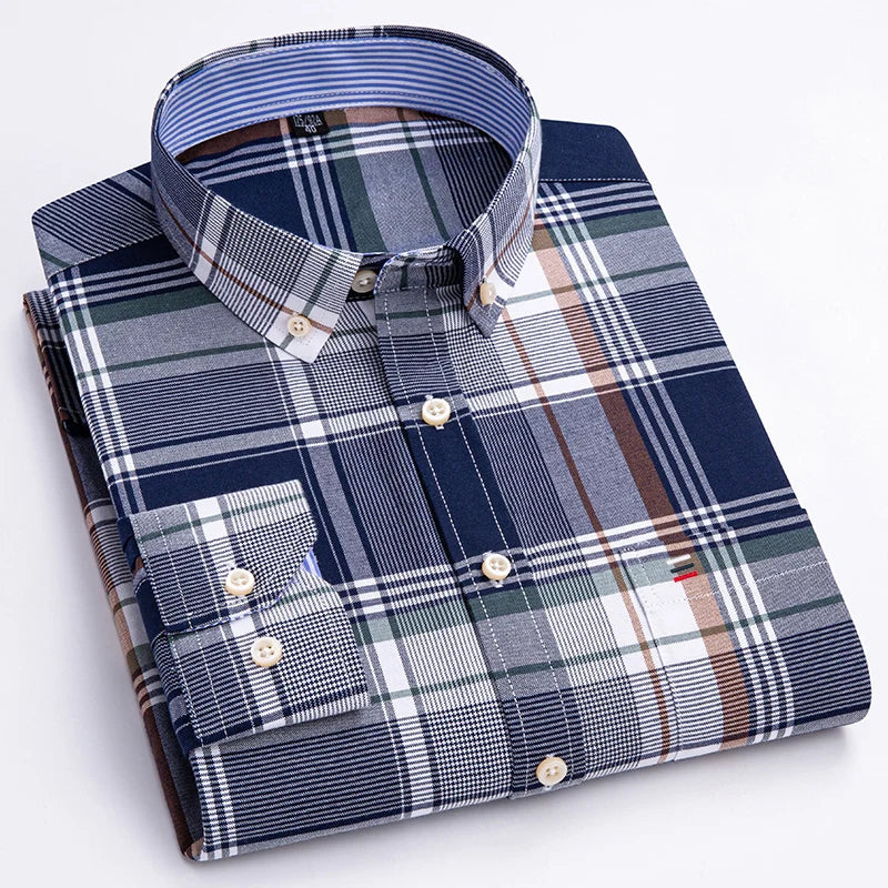 Chemise Oxford à manches longues pour hommes, grande taille 7xl, 100% coton, coupe cintrée, formelle, unie, à carreaux, vêtements de bureau élégants, nouvelle collection