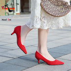 Femmes daim chaussures simples 5CM mode bout pointu sans lacet talons hauts printemps automne bouche peu profonde pompes à talons aiguilles grande taille 45 46