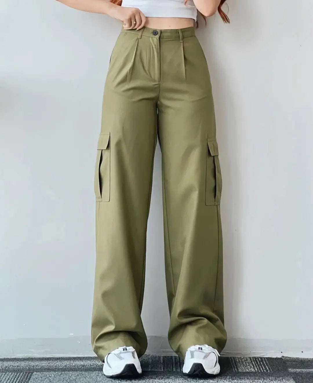 Pantalon à jambes larges pour femmes, fermeture éclair, coupe cintrée, plat, haut, poches, taille moyenne, longueur cheville, couleur unie, automne 2026
