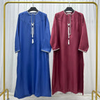 Hommes musulmans à manches longues Robe pull Aman Abaya Jubba Thobe pour hommes saoudien arabe caftan Islam vêtements Rayer Robe Afghan mâle