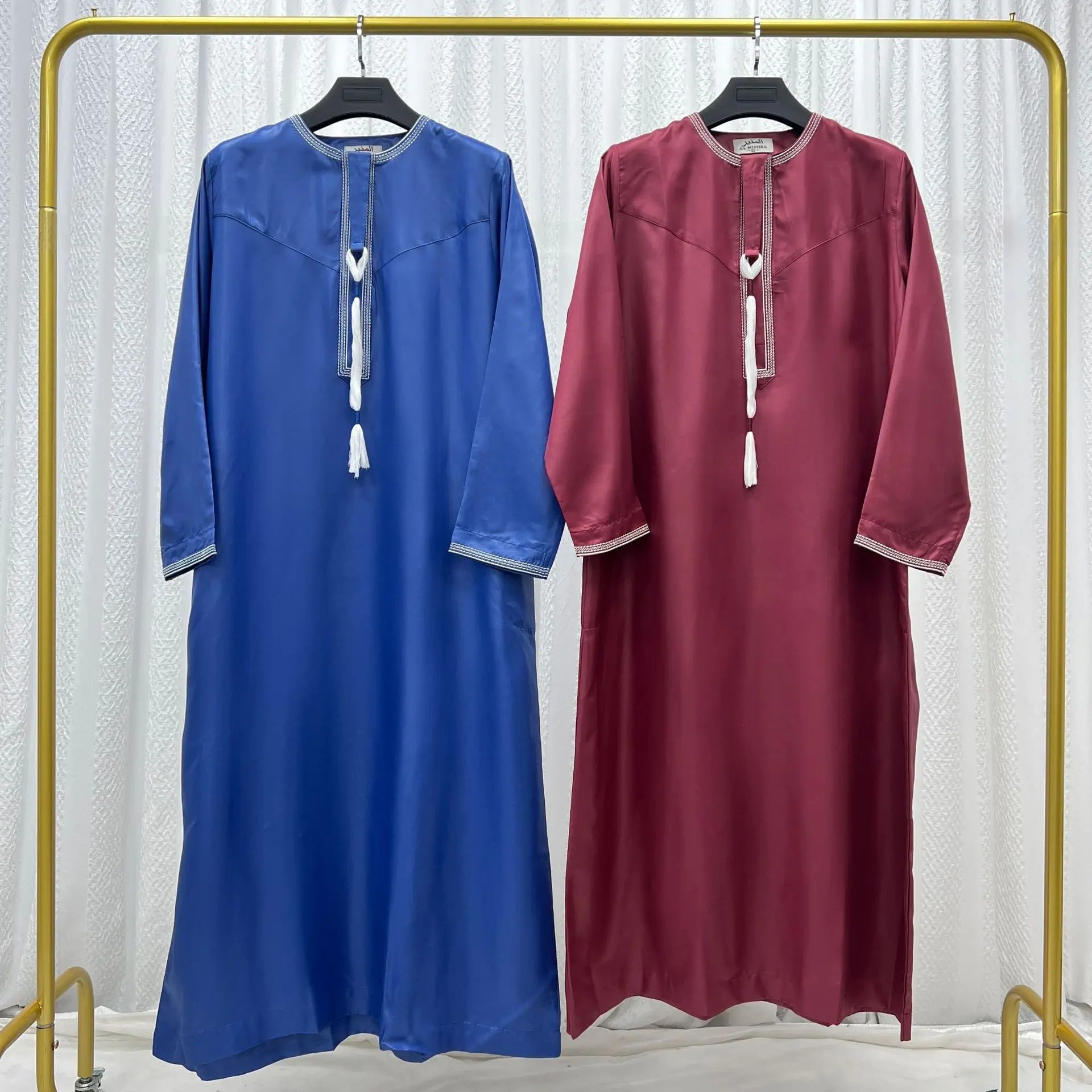 Hommes musulmans à manches longues Robe pull Aman Abaya Jubba Thobe pour hommes saoudien arabe caftan Islam vêtements Rayer Robe Afghan mâle