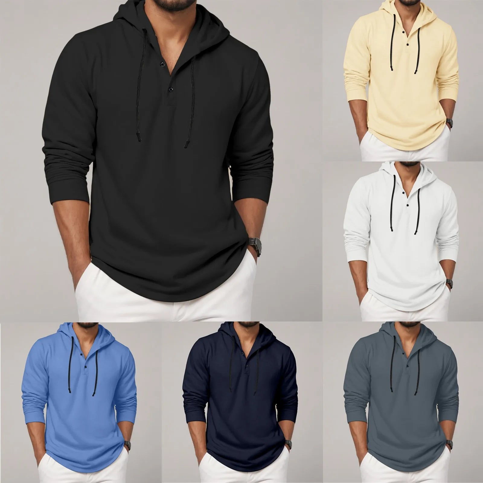 Sweat à capuche à manches longues pour hommes, chemise à boutons, décontractée, plage, Yoga, surdimensionné, chemises décontractées pour hommes, ample
