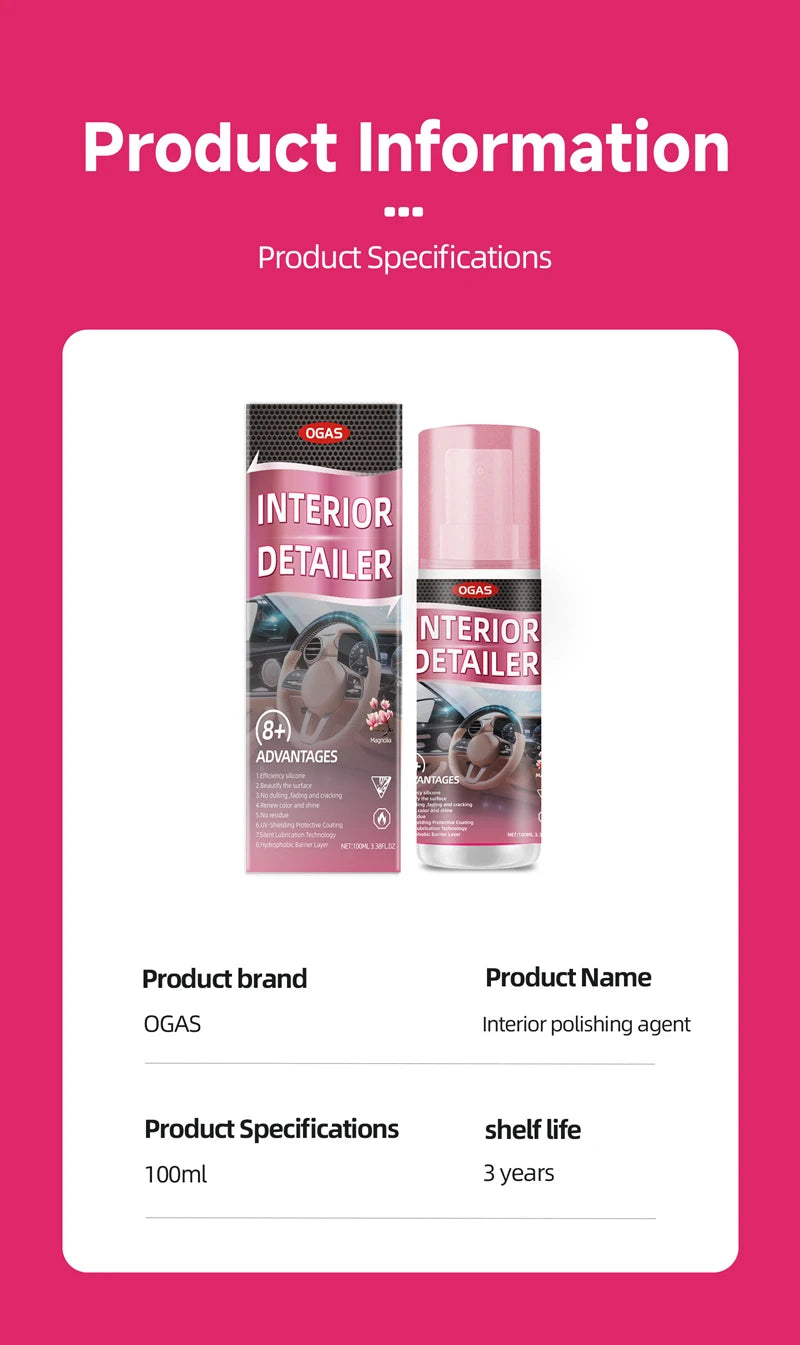 Nettoyant pour l'intérieur des voitures, Polish pour l'intérieur des véhicules, Nettoyant pour l'intérieur des voitures 100 ml, Spray de nettoyage intérieur, Nettoyant complet pour l'intérieur des voitures