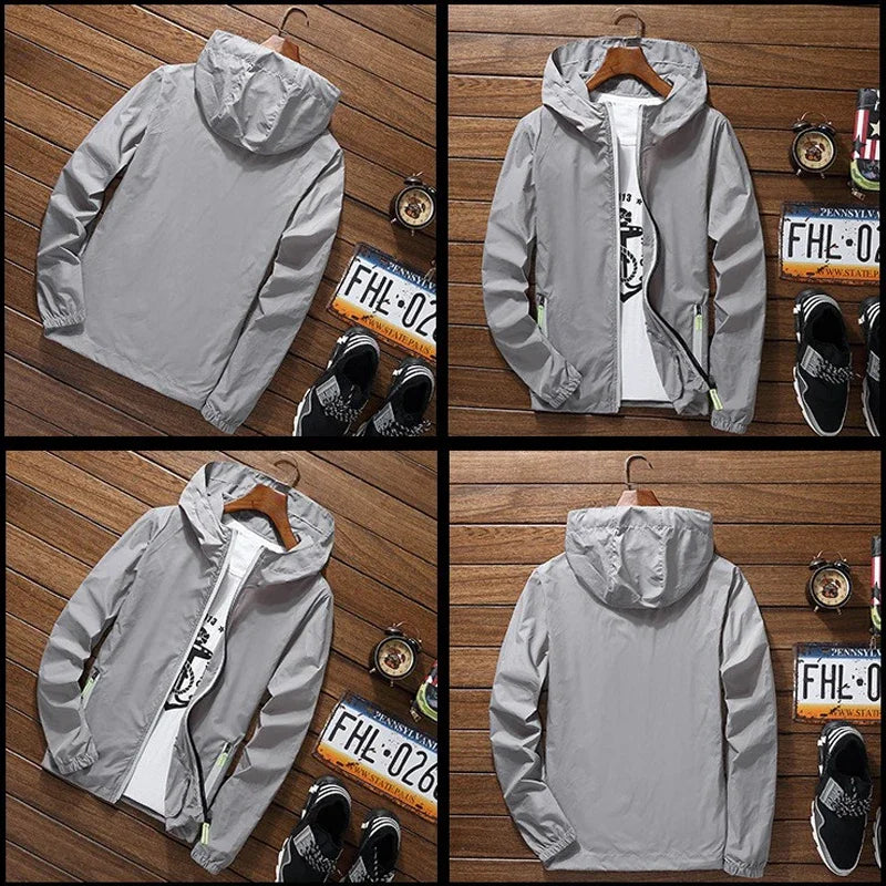 Veste fine réfléchissante de film pour hommes, coupe-vent à capuche, veste de sport de pilote, veste de pilote de vélo de plage