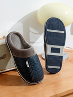 Grande taille hiver décontracté chaussons pour hommes intérieur imperméable en cuir PU maison chaussures fourrure plat chaud mode chambre Houseshoes