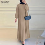 Robe musulmane du Ramadan Abaya ZANZEA, Kaftan décontracté pour femmes, robe longue plissée à manches longues, Hijab, Robe Femme, Vêtements islamiques, Eid Mubarek
