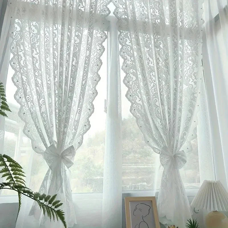 Rideau élégant en dentelle et perles de pays français, 1 pièce, avec motif de queue de phénix, parfait pour les salons et les chambres à coucher