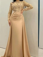 Robe de danse en satin à manches longues pour occasions formelles, châle sirène, traînant le sol, robe de soirée exquise, 2026