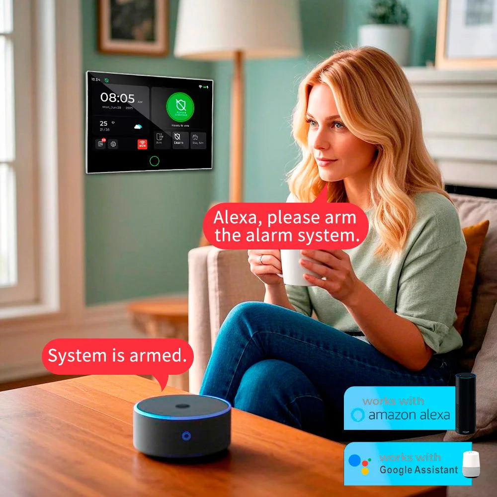 Système d'alarme domestique KERUI 4G/WiFi GSM avec écran tactile IPS de 7 pouces, compatible avec le système d'alarme de sécurité sans fil Tuya, anti-cambriolage