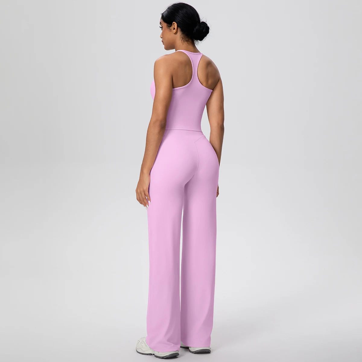 Ensemble de sport et Yoga pour femmes, 2 pièces, couleur unie, Slim, décontracté, gilet en forme de I avec coussinet de poitrine, séchage rapide, taille haute, pleine longueur