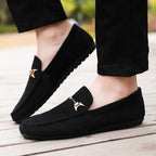 Mocassins en daim bleu pour hommes, chaussures de conduite plates respirantes, mocassins souples à enfiler, chaussures décontractées en cuir faites à la main, printemps et été