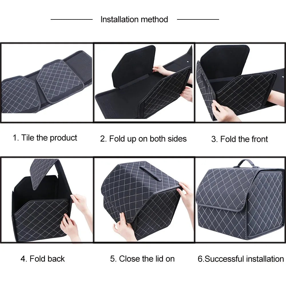 Boîte de rangement pour coffre de voiture, grande capacité, outils multi-usages automobiles, sac de rangement, rangement, rangement, cuir, pliable pour l'urgence