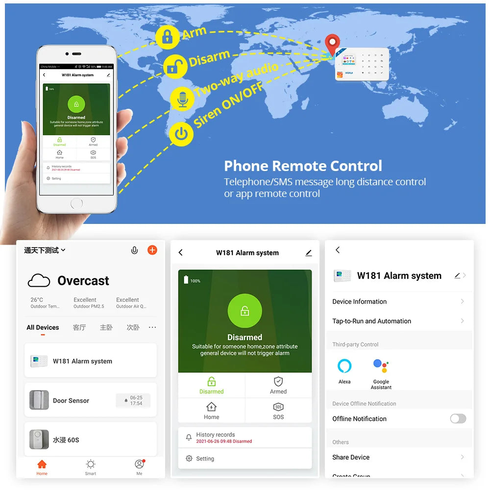 KERUI W181 système d'alarme sécurité maison WIFI GSM alarme Tuya détecteur de mouvement intelligent capteur de porte anti-cambriolage caméra IP travail Alexa Google